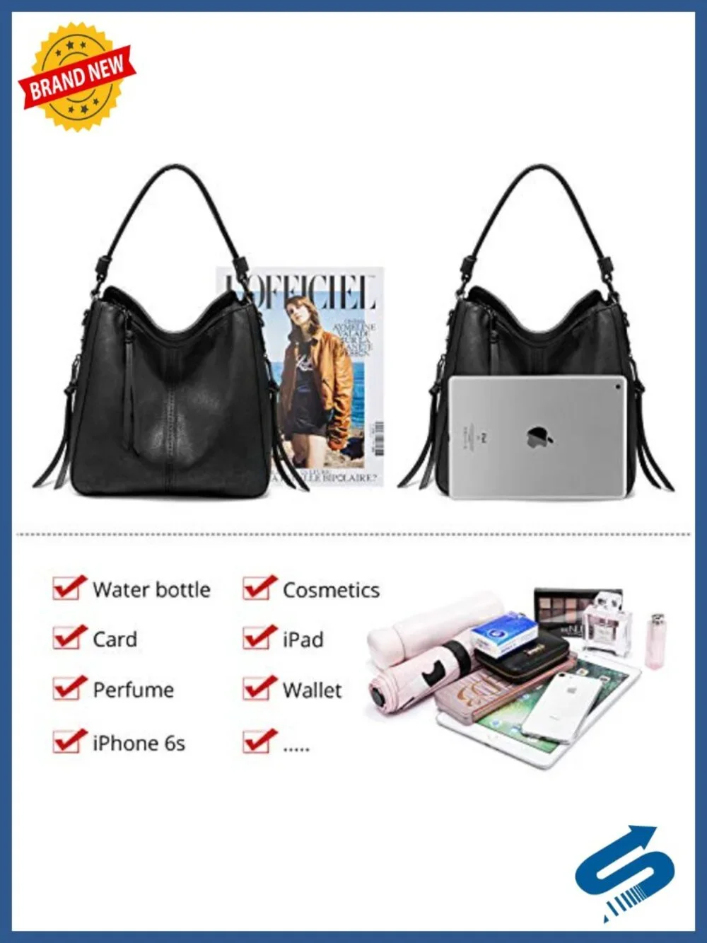 Hobo Crossbody Bag Women Faux Leather Large Capacity Multi-Pocket Adjustable
